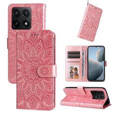 Per Xiaomi 14T Custodia per telefono in pelle con motivo girasole in rilievo (rosa)