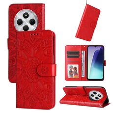 Per Redmi 14C 4G Custodia per telefono in pelle con motivo girasole in rilievo (rosso)