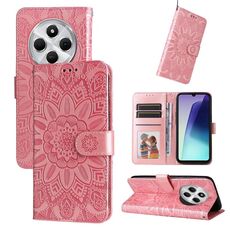 Per Redmi 14C 4G Custodia per telefono in pelle con motivo girasole in rilievo (oro rosa)