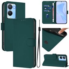 Per vivo Y56 5G Global / Y16 4G Global Custodia in pelle tinta unita con cordino (verde scuro)