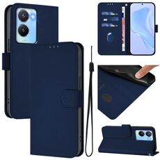 Per vivo Y56 5G Global / Y16 4G Global Custodia in pelle tinta unita con cordino (blu navy)