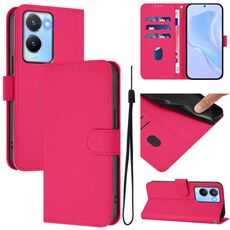 Per vivo Y56 5G Global / Y16 4G Global Custodia in pelle tinta unita con cordino (rosso rosa)