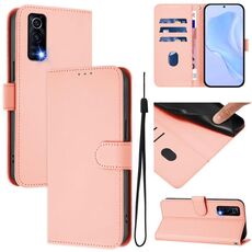 Per vivo Y72 5G / iQOO Z3 / Y52 5G Custodia in pelle tinta unita con cordino (rosa)