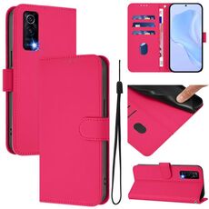 Per vivo Y72 5G / iQOO Z3 / Y52 5G Custodia in pelle tinta unita con cordino (rosso rosa)
