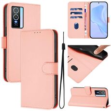 Per vivo Y76 5G Custodia in pelle tinta unita con cordino (rosa)