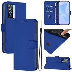 Per vivo Y76 5G Custodia in pelle tinta unita con cordino (blu scuro)