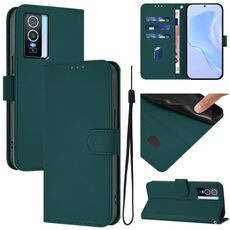 Per vivo Y76 5G Custodia in pelle tinta unita con cordino (verde scuro)