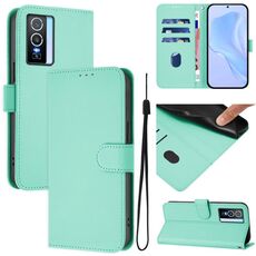 Per vivo Y76 5G Custodia in pelle tinta unita con cordino (verde menta)