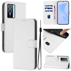Per vivo Y76 5G Custodia in pelle tinta unita con cordino (bianco)