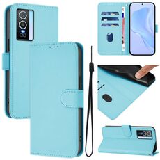 Per vivo Y76 5G Custodia in pelle tinta unita con cordino (blu cielo)