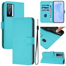 Per vivo Y76 5G Custodia in pelle tinta unita con cordino (Lake Blue)