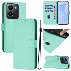 Per vivo Y36 5G Global / Y36 4G Global Custodia in pelle tinta unita con cordino (verde menta)