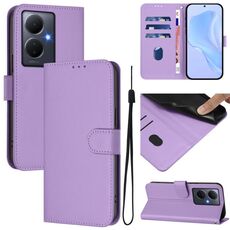 Per vivo Y78 5G Global / V29 Lite Custodia in pelle tinta unita con cordino (viola lavanda)