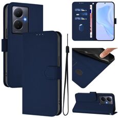 Per vivo Y78 5G Global / V29 Lite Custodia in pelle tinta unita con cordino (blu navy)