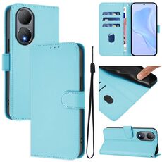 Per vivo Y100 5G Custodia per telefono in pelle tinta unita con cordino Global Skin Feel (blu cielo)