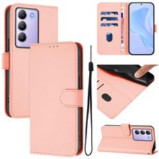Per vivo Y100 5G IDN / V40 SE 5G Custodia in pelle tinta unita con cordino (rosa)