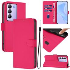 Per vivo Y100 5G IDN / V40 SE 5G Custodia in pelle tinta unita con cordino (rosso rosa)