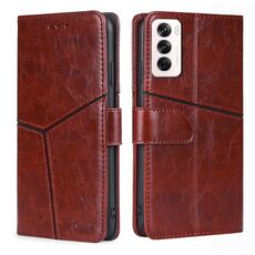 Per OPPO Reno12 5G Custodia per telefono in pelle con cuciture geometriche globali (marrone scuro)