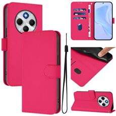 Per Redmi 14C 4G Custodia in pelle tinta unita con cordino (rosso rosa)