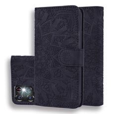 Per Samsung Galaxy S24 Ultra 5G Custodia per telefono in pelle di vitello con stampa mandala a doppia piega (nera)