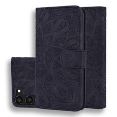 Per Samsung Galaxy S23+ 5G Custodia per telefono in pelle di vitello con stampa mandala a doppia piega (nera)