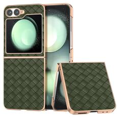 Per Samsung Galaxy Z Flip6 Custodia per telefono in PU con struttura in metallo galvanizzato (verde)
