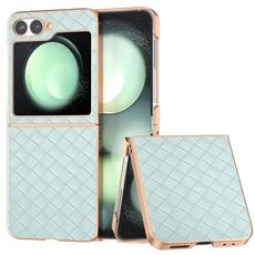 Per Samsung Galaxy Z Flip6 Custodia per telefono in PU con struttura in tessuto elettrolitico (verde chiaro)
