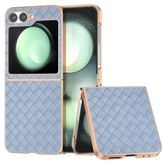 Per Samsung Galaxy Z Flip6 Custodia per telefono in PU con struttura in metallo galvanizzato (azzurro chiaro)