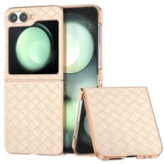 Per Samsung Galaxy Z Flip6 Custodia per telefono in PU con struttura in tessuto elettrolitico (beige)