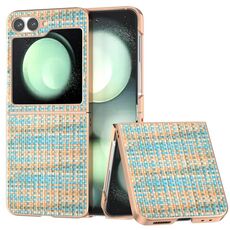 Per Samsung Galaxy Z Flip6 Custodia per telefono in PU con struttura a reticolo colorato e placcata (blu)