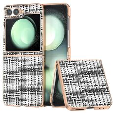Per Samsung Galaxy Z Flip6 Custodia per telefono in PU con struttura a reticolo colorato e placcata (nero)