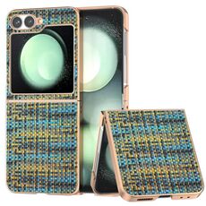 Per Samsung Galaxy Z Flip6 Custodia per telefono in PU con struttura a reticolo colorato e placcata (oro)