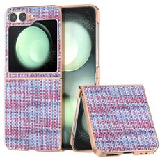 Per Samsung Galaxy Z Flip6 Custodia per telefono in PU con struttura a reticolo colorato e placcata (viola)
