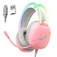 Cuffie da gioco e-sport RGB con luce montata sulla testa ONIKUMA X33, lunghezza del cavo: 2 m (rosa)