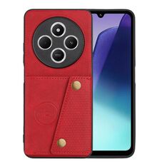 Per Redmi 14C 4G Custodia magnetica per telefono con doppia fibbia e slot per schede (rosso)
