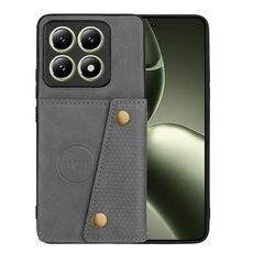 Per Xiaomi 14T 5G Custodia magnetica per telefono con doppia fibbia e slot per schede (grigio)