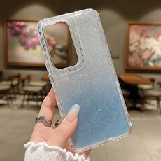 Per OPPO Reno12 5G Custodia per telefono con copertura totale in TPU + PC + carta glitterata globale (blu)