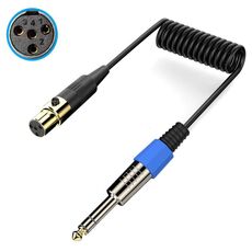 Cavo adattatore a spirale Mini XLR a 4 pin a 6,35 mm per microfono stereo, lunghezza: 0,5 m (nero)