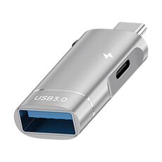 Adattatore 2 in 1 da Type-C a USB e Type-C per la ricarica OTG (grigio)