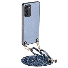 Per Samsung Galaxy S23+ 5G Custodia per telefono con cover posteriore in pelle con trama in fibra di carbonio e tracolla (blu)