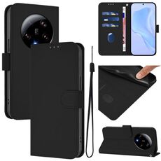 Per Xiaomi 13 Ultra Skin Feel Custodia in pelle tinta unita con cordino (nero)
