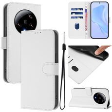 Per Xiaomi 13 Ultra Skin Feel Custodia in pelle tinta unita con cordino (bianco)