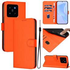 Per Xiaomi 14 Custodia in pelle tinta unita con cordino (arancione)