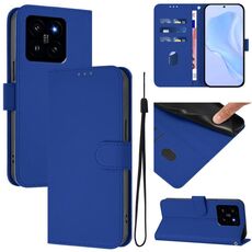 Per Xiaomi 14 Custodia in pelle tinta unita con cordino (blu scuro)