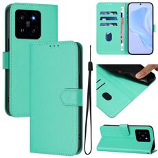 Per Xiaomi 14 Custodia in pelle tinta unita con cordino (verde)