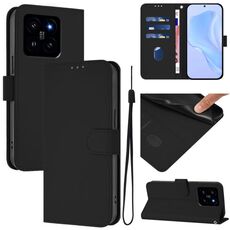 Per Xiaomi 14 Custodia in pelle tinta unita con cordino (nero)