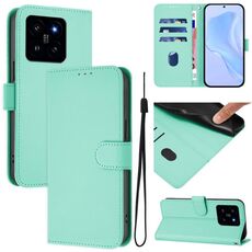 Per Xiaomi 14 Custodia in pelle tinta unita con cordino (verde menta)