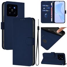 Per Xiaomi 14 Custodia in pelle tinta unita con cordino (blu navy)