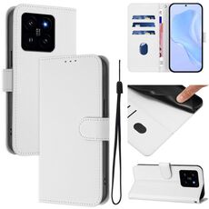 Per Xiaomi 14 Custodia in pelle tinta unita con cordino (bianco)