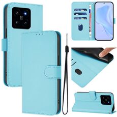 Per Xiaomi 14 Custodia in pelle tinta unita con cordino (blu cielo)